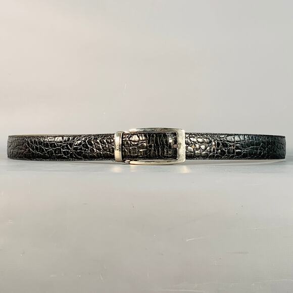 MISSONI Size 43 Black Silver Embossed Leather Belt - Picture 1 of 9